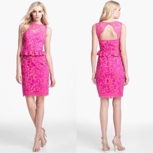 Lilly Pulitzer Kiri Dress Lace Peplum Sleeveless Mambo Pink Size 6